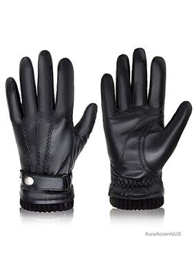 Sheepskin Leather Winter Gloves for Men Cashmere Lined Touchscreen